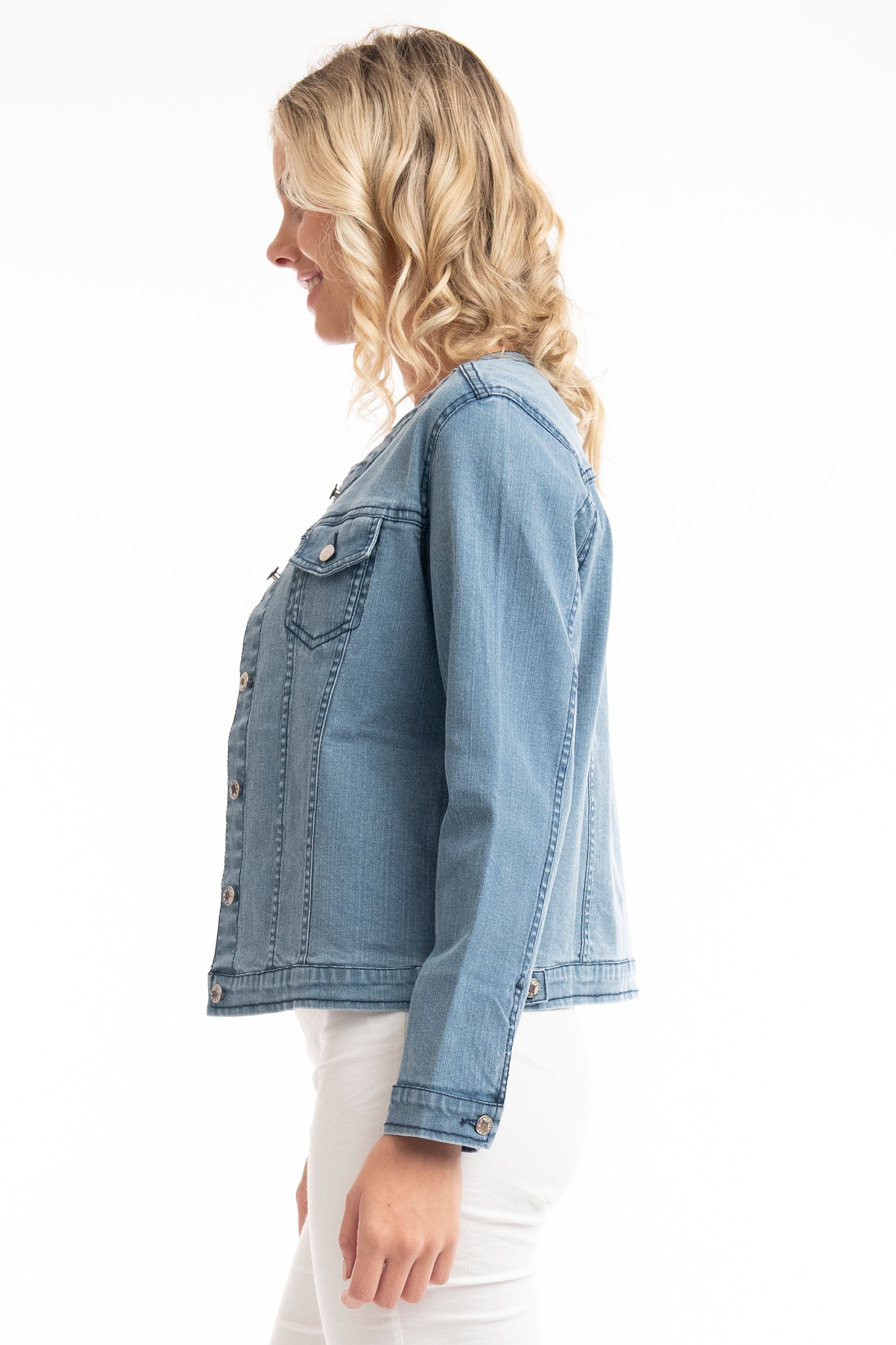 Women's Collarless Denim Jacket from Crew Clothing Company