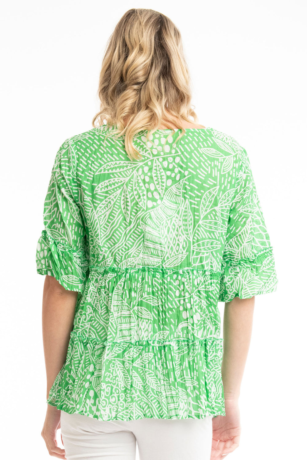 Orientique O4272 Green Leros Layers Frill Sleeve Top - Experience Boutique