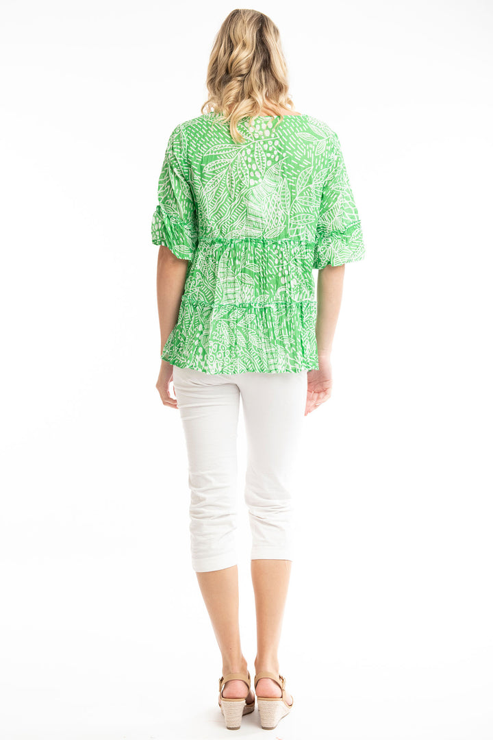 Orientique O4272 Green Leros Layers Frill Sleeve Top - Experience Boutique