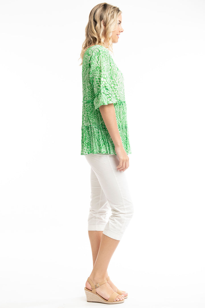 Orientique O4272 Green Leros Layers Frill Sleeve Top - Experience Boutique