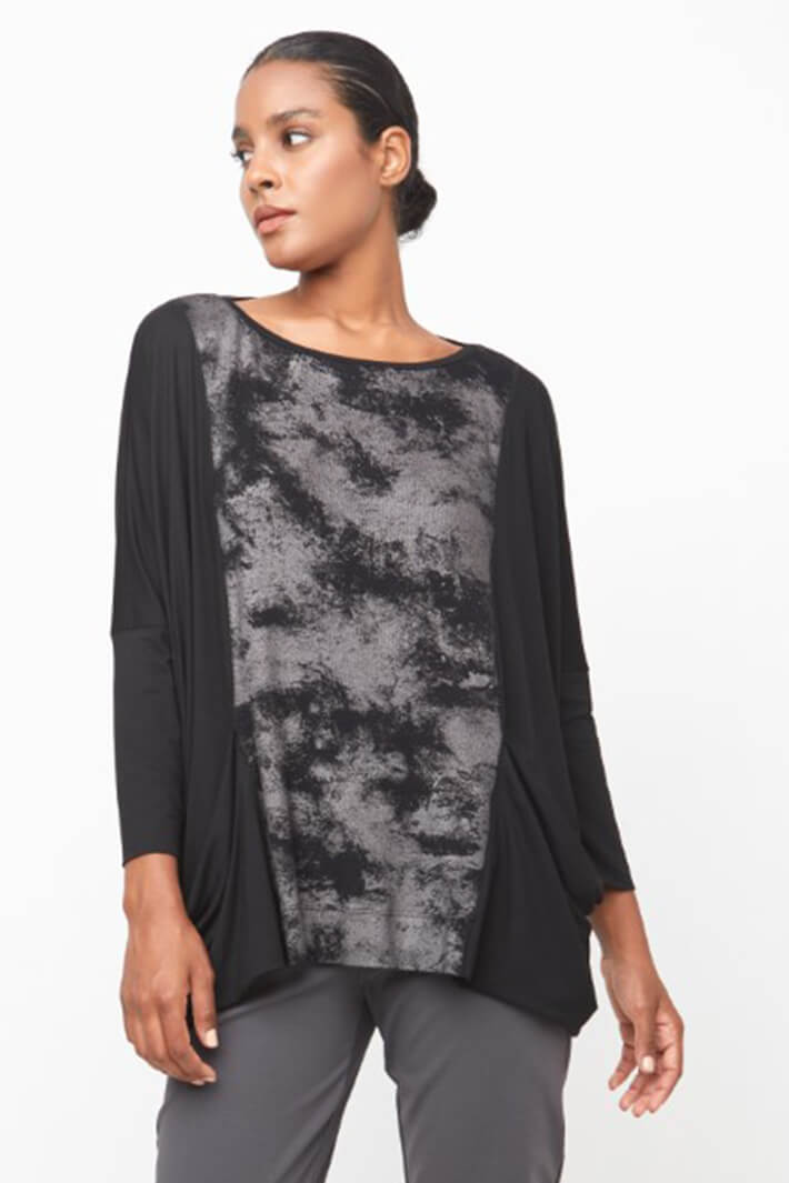 Ozai N Ku 744 115 Black & Pewter Metallic Print Top - Experience Boutique