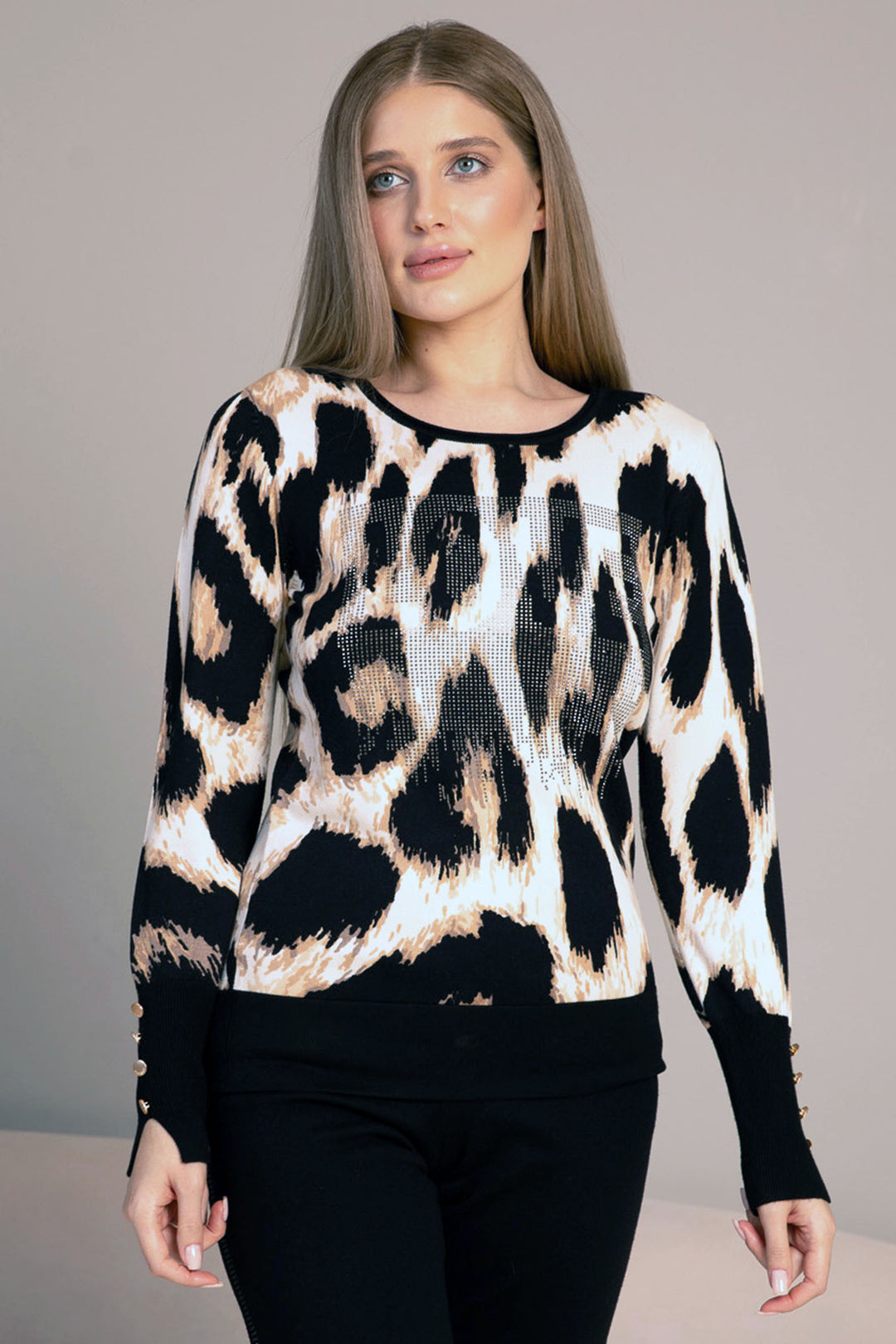 Passioni 16078 Taupe Leopard Print Jumper - Experience Boutique