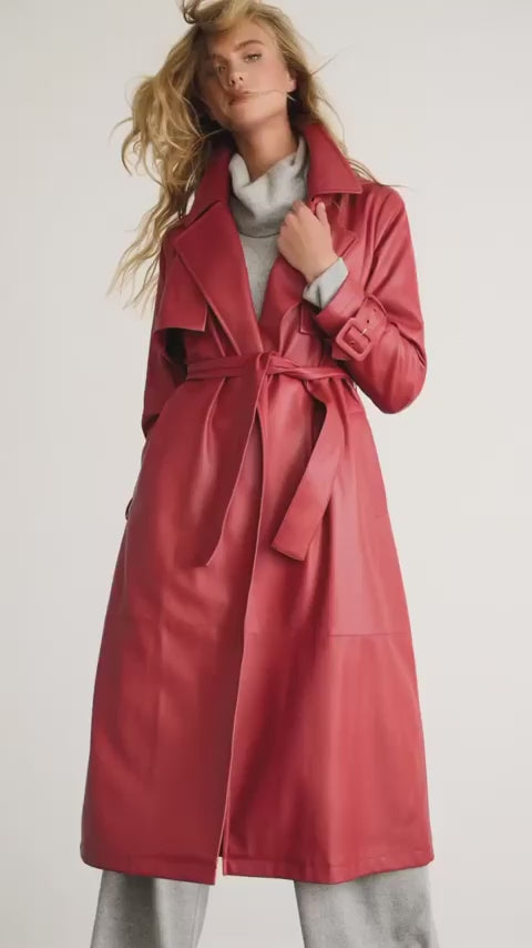 K Design X901 Tandoori Red Spice Vegan Leather Trenchcoat - Experience Boutique