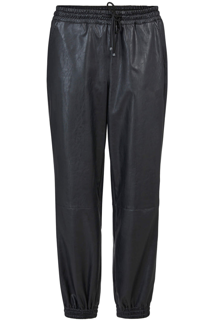 Que 31101 Black Faux Leather Pull-On Trousers - Experience Boutique