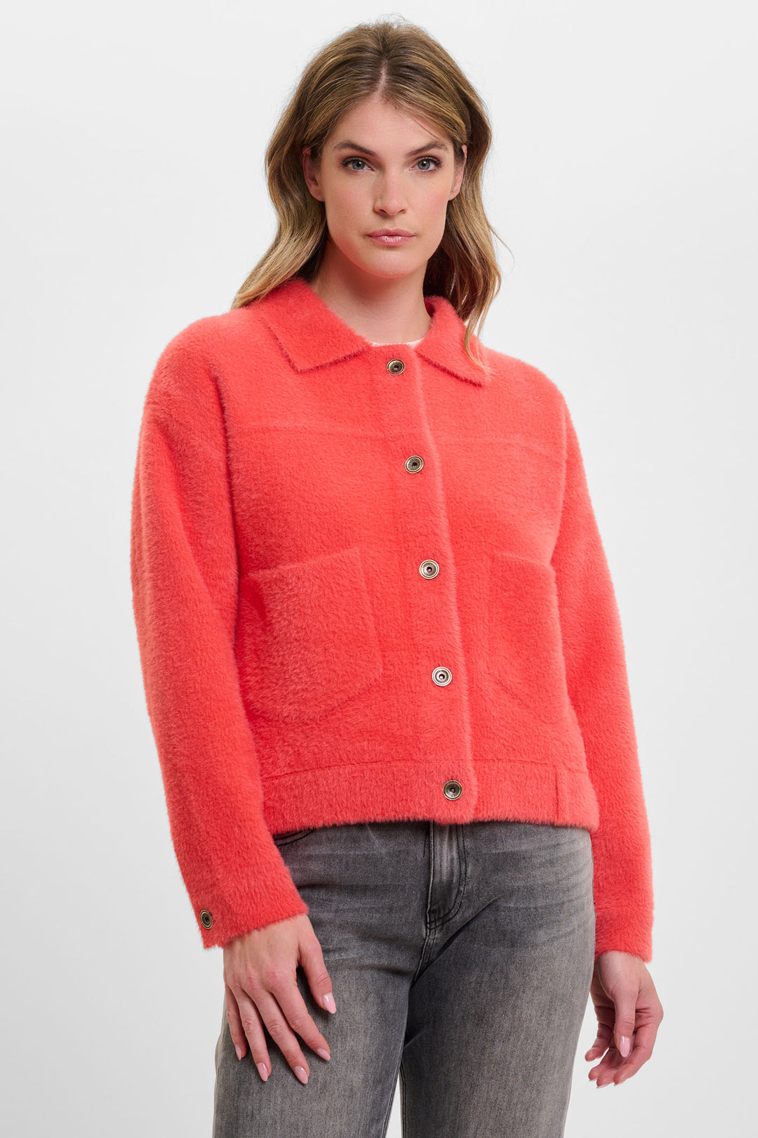 Rino & Pelle Bubbly Boxy Jacket Super Soft Knit Hot Coral 5002521 - Experience Boutique