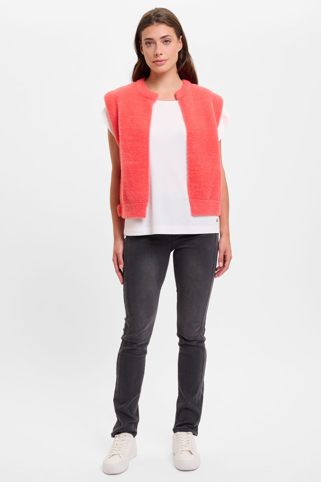 Rino & Pelle Elona Waistcoat Super Soft Knit Hot Coral 5002521 - Experience Boutique