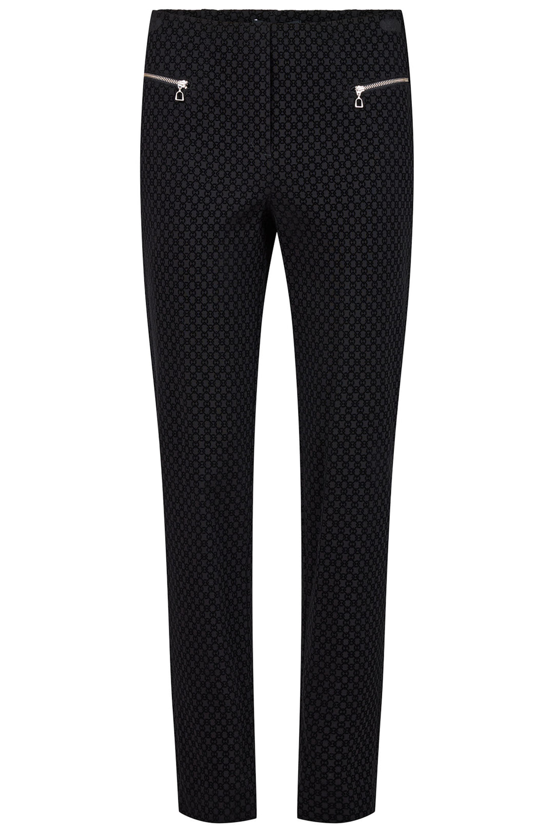 Robell Mimi Flocked Print Trousers Black 52499-5577 90 - Experience Boutique