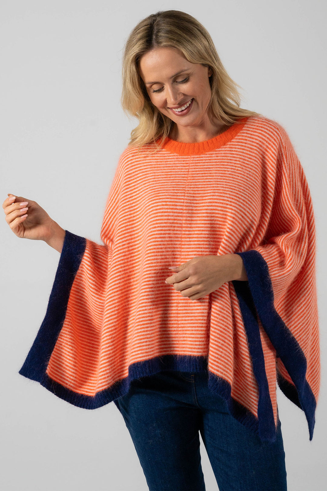 See Saw SW1055 Orange Stripe Knit Poncho - Experience Boutique