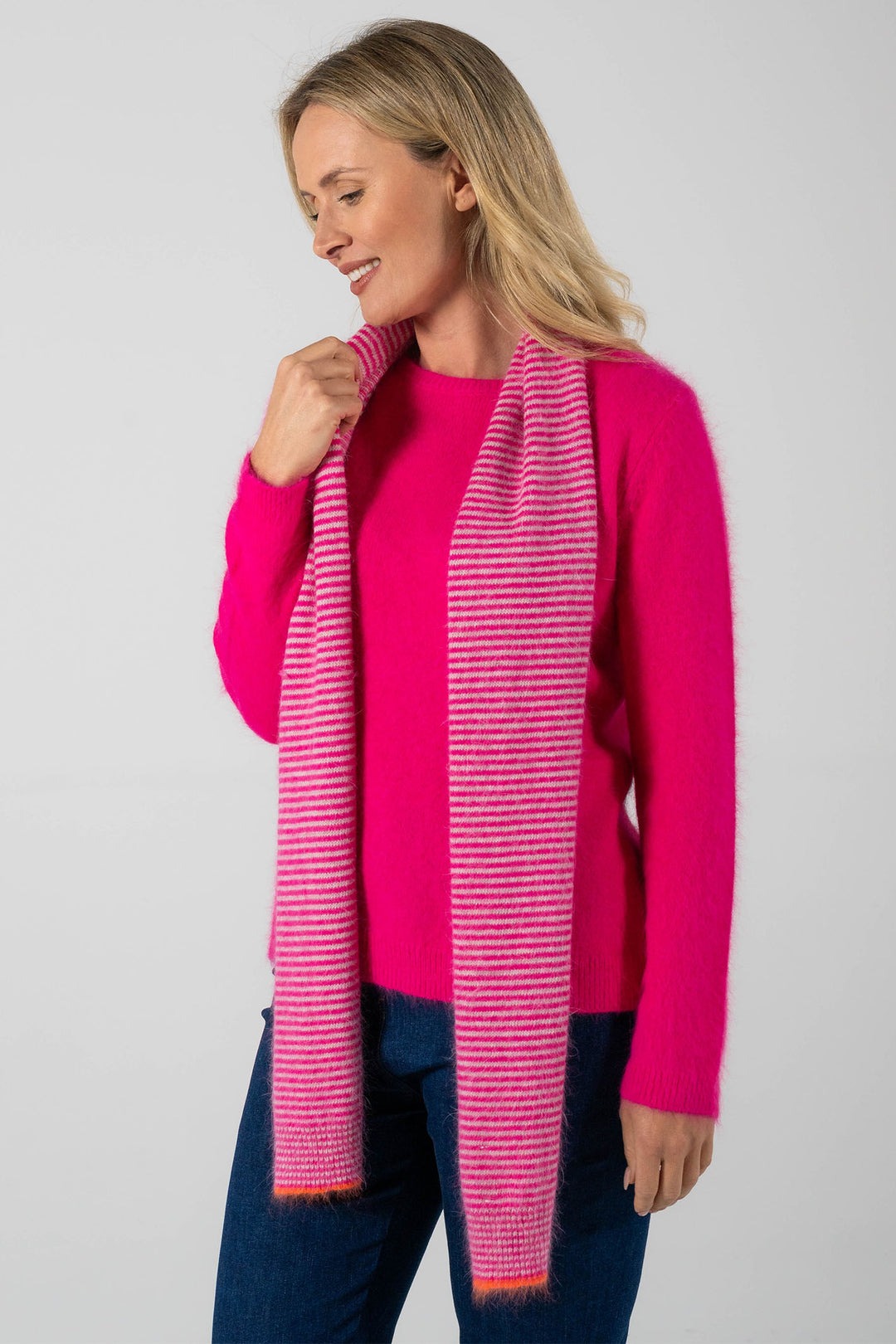 See Saw SW1056 Hot Pink & Wheat Stripe Angora Scarf - Experience Boutique