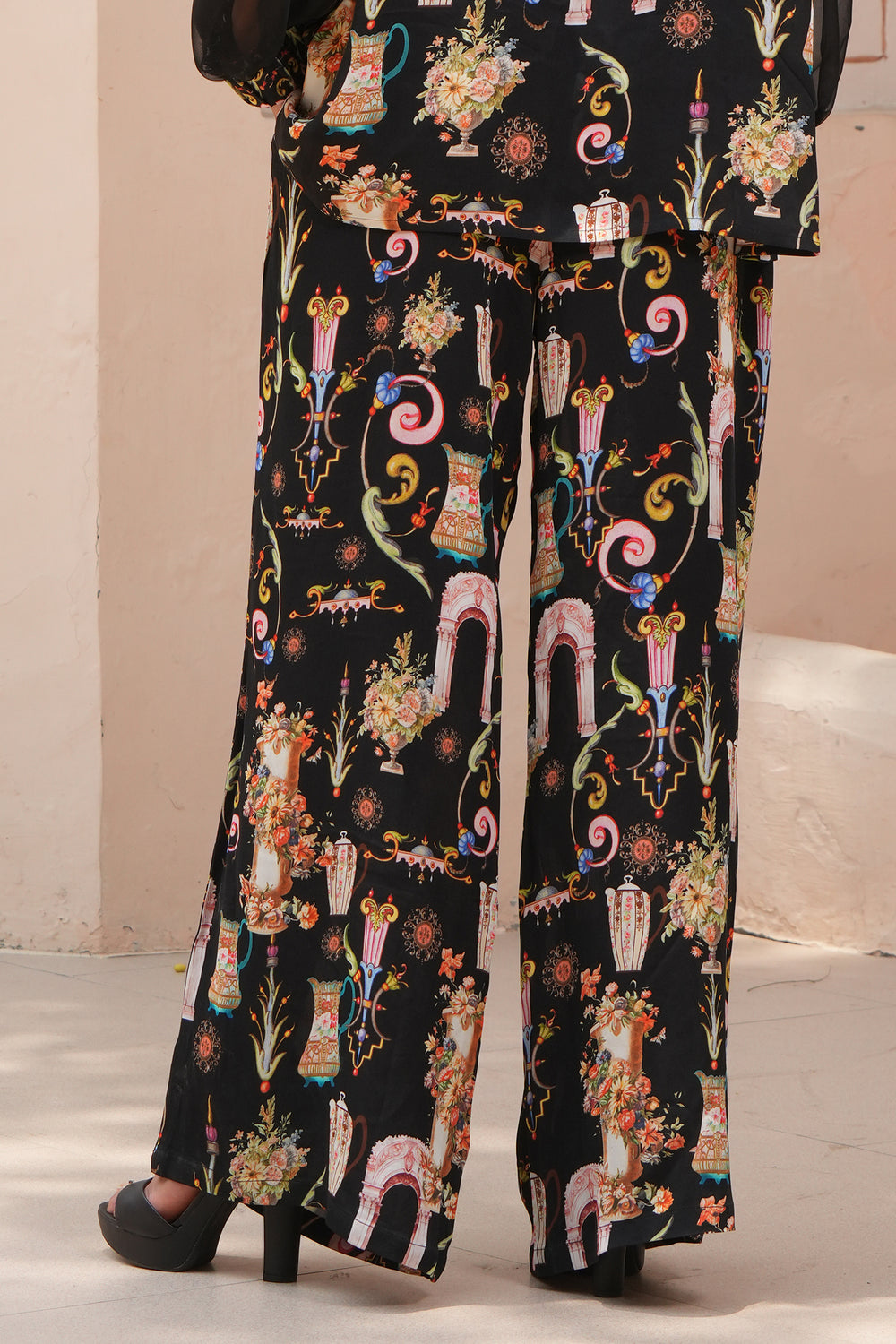 Stella Moretti Ivy Pull-On Wide Leg Trousers Black L'Huere Livid Print - Experience Boutique