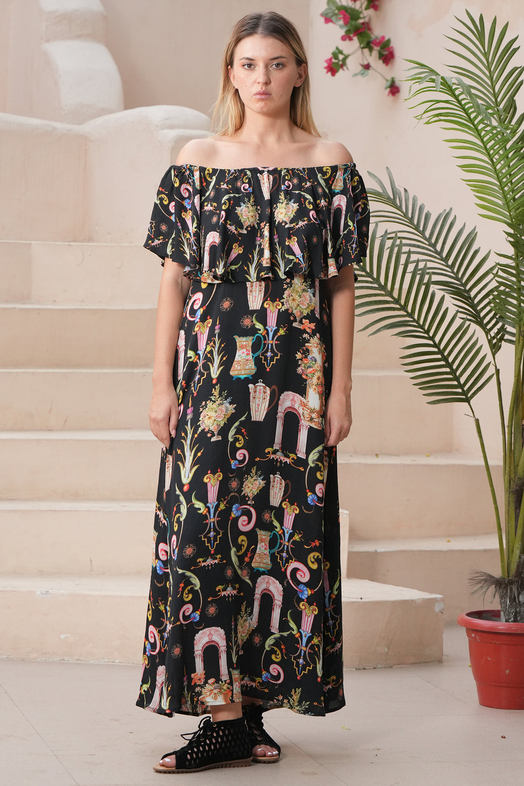 Stella Moretti Ladybell Dress Black L'Huere Livid Print - Experience Boutique