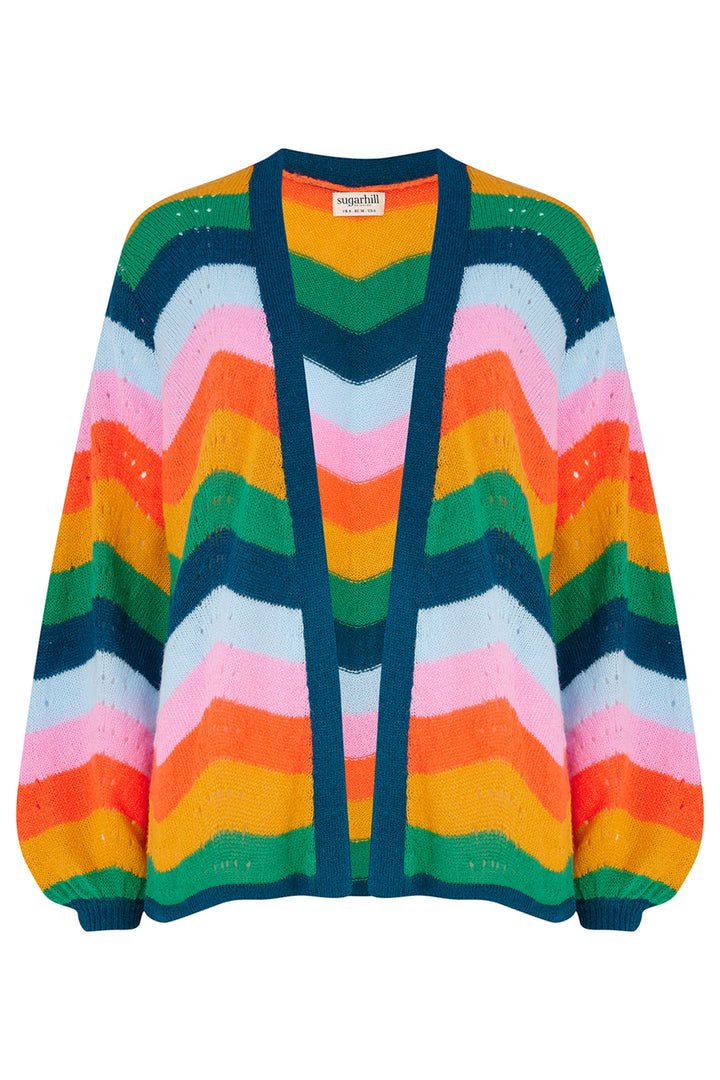 Sugarhill Brighton Bella Cardigan Multicolour Rainbow Waves K0864 - Experience Boutique