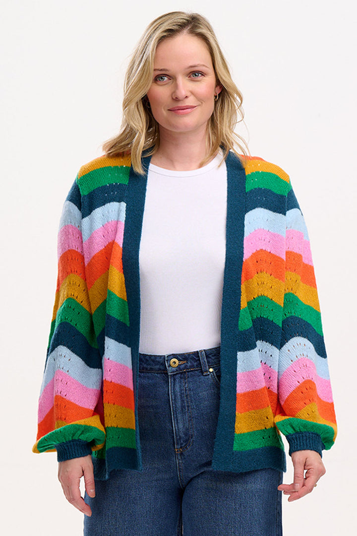 Sugarhill Brighton Bella Cardigan Multicolour Rainbow Waves K0864 - Experience Boutique