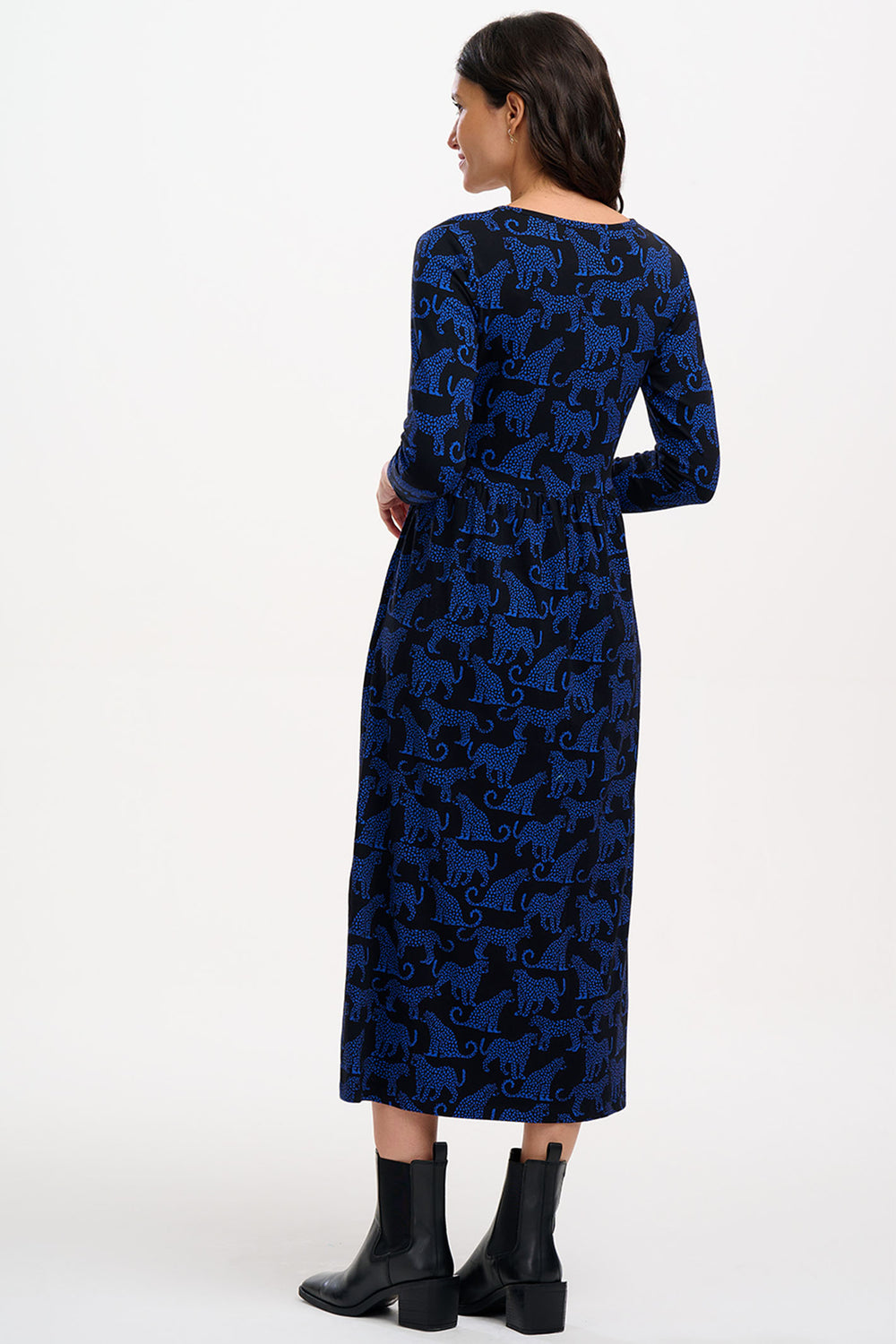 Sugarhill Brighton Black & Blue Leopard Sports Evelyn Jersey Midi Dress - Experience Boutique