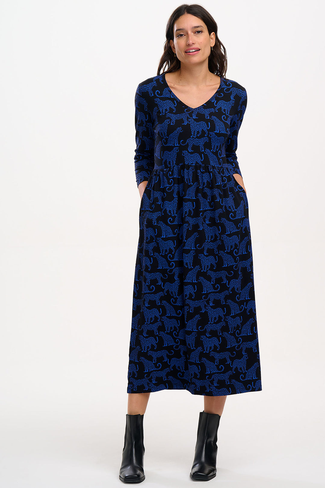 Sugarhill Brighton Black & Blue Leopard Sports Evelyn Jersey Midi Dress - Experience Boutique