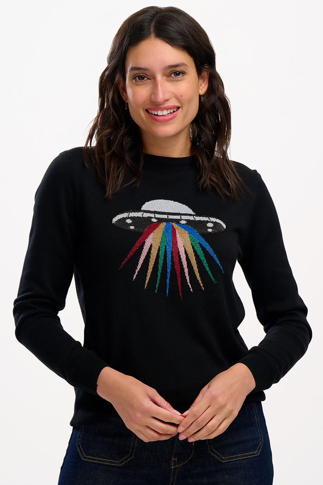 Sugarhill Brighton Black Astrid Rainbow UFO Knitted Jumper - Experience Boutique