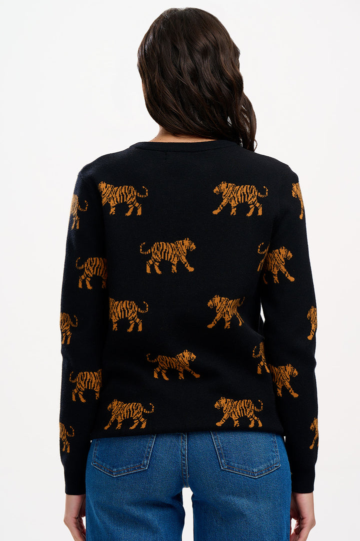 Sugarhill Brighton Black Lizzie Tiger Repeat Knitted Jumper - Experience Boutique