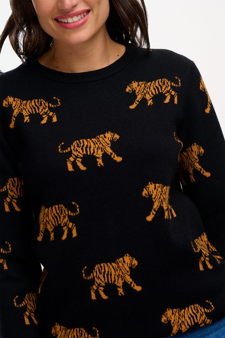 Sugarhill Brighton Black Lizzie Tiger Repeat Knitted Jumper - Experience Boutique