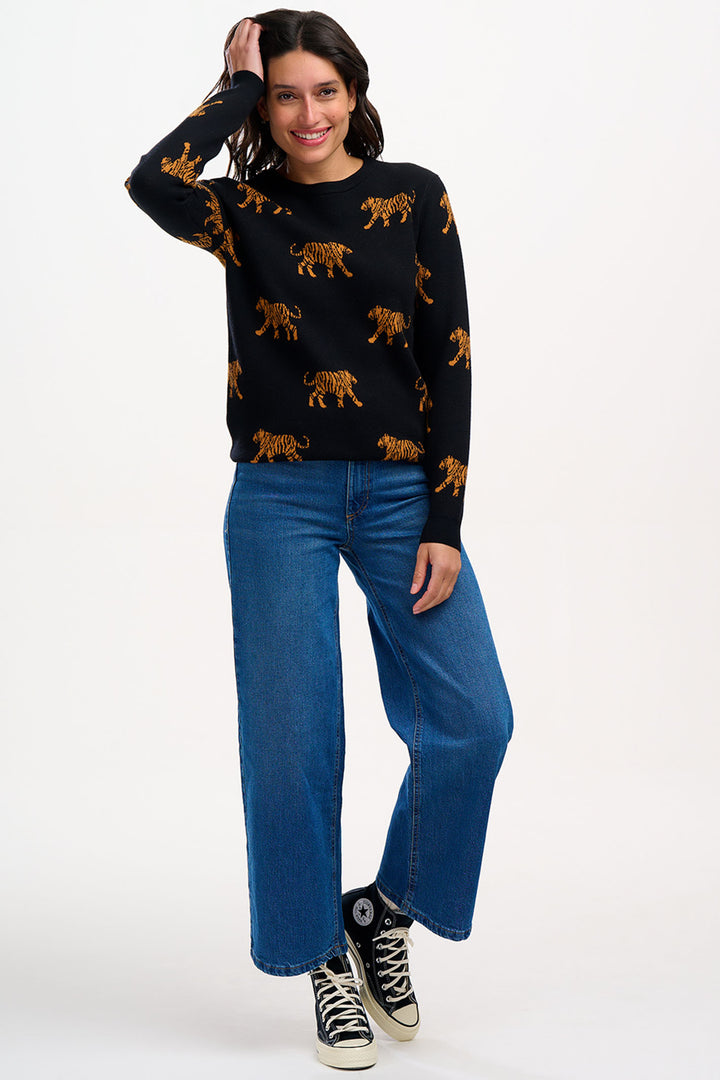 Sugarhill Brighton Black Lizzie Tiger Repeat Knitted Jumper - Experience Boutique