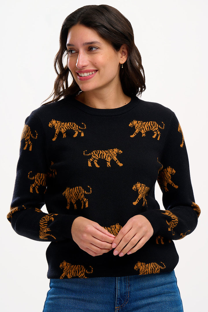 Sugarhill Brighton Black Lizzie Tiger Repeat Knitted Jumper - Experience Boutique