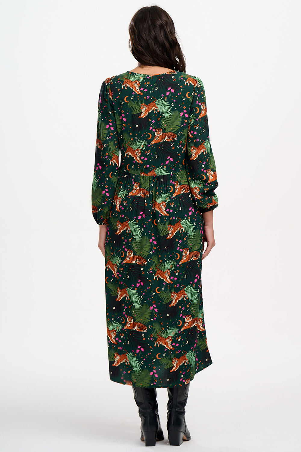 Sugarhill Brighton Green Tigers & Palms Sidney Midi Smock Dress - Experience Boutique