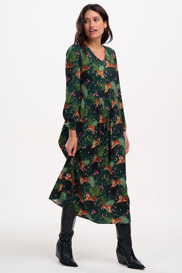 Sugarhill Brighton Green Tigers & Palms Sidney Midi Smock Dress - Experience Boutique