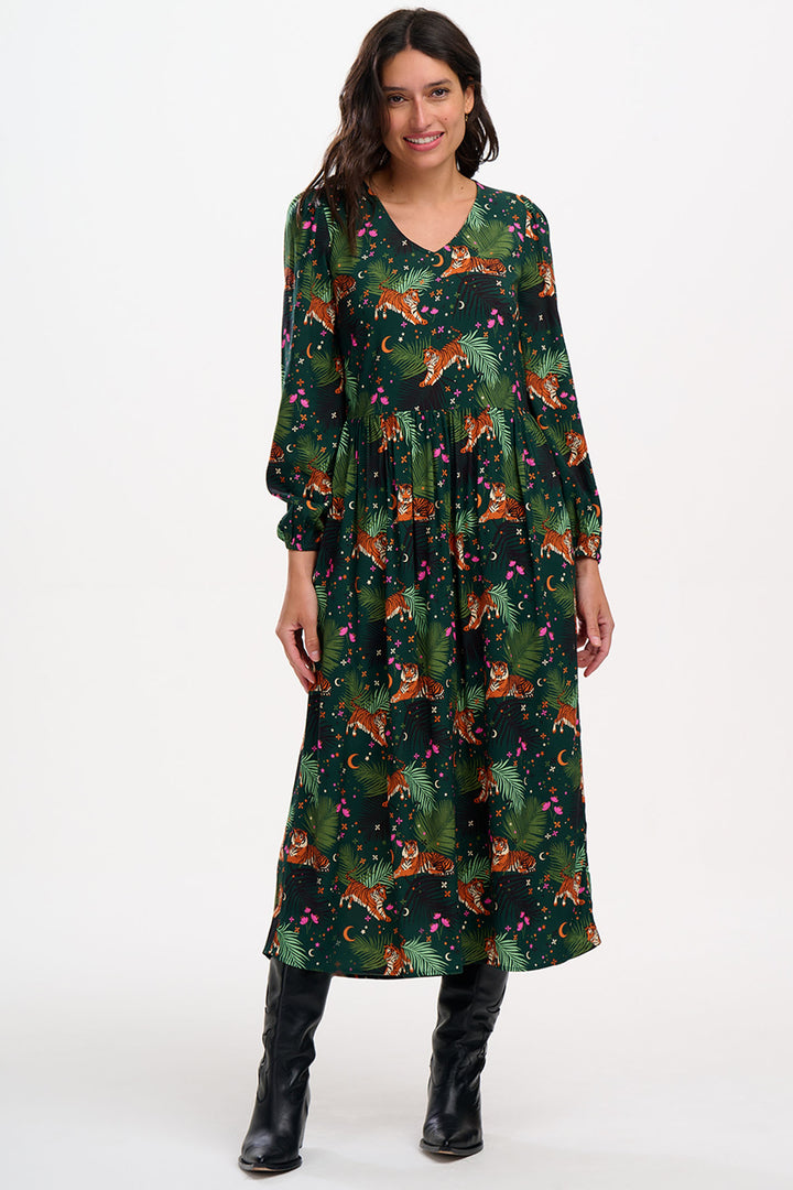 Sugarhill Brighton Green Tigers & Palms Sidney Midi Smock Dress - Experience Boutique