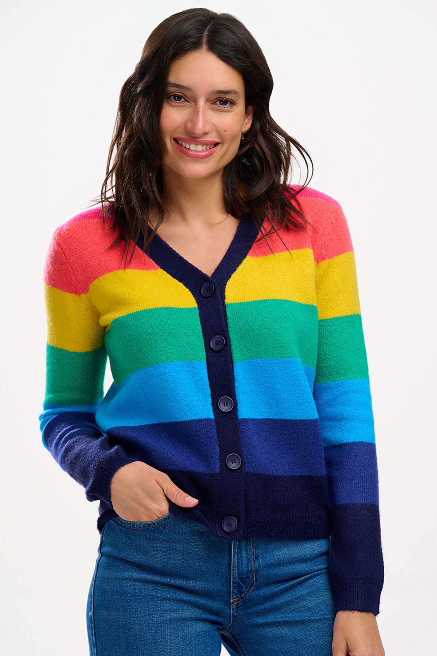 Sugarhill Brighton Izzy Multi Rainbow Stripes Knitted Cardigan