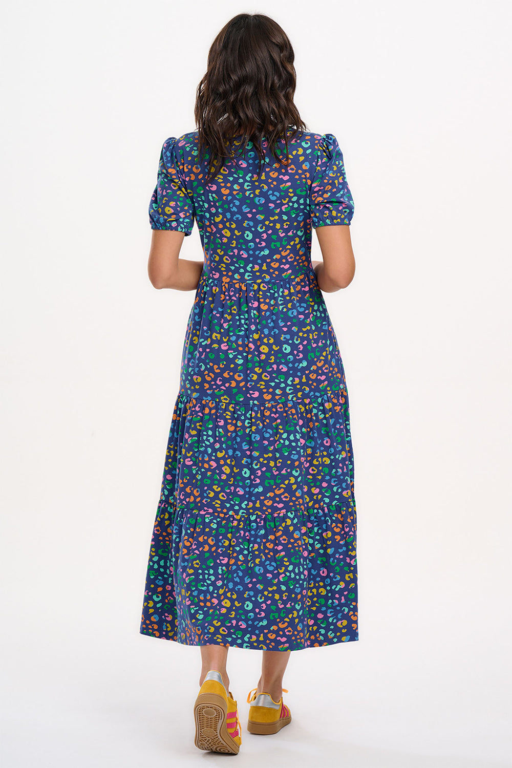 Sugarhill Brighton Minerva Jersey Tiered Midi Dress Bright Navy Leopard D1278 - Experience Boutique