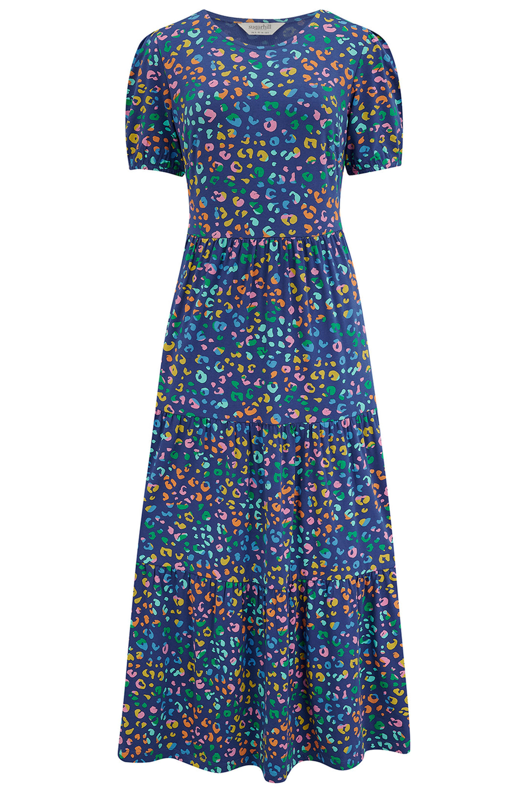 Sugarhill Brighton Minerva Jersey Tiered Midi Dress Bright Navy Leopard D1278 - Experience Boutique