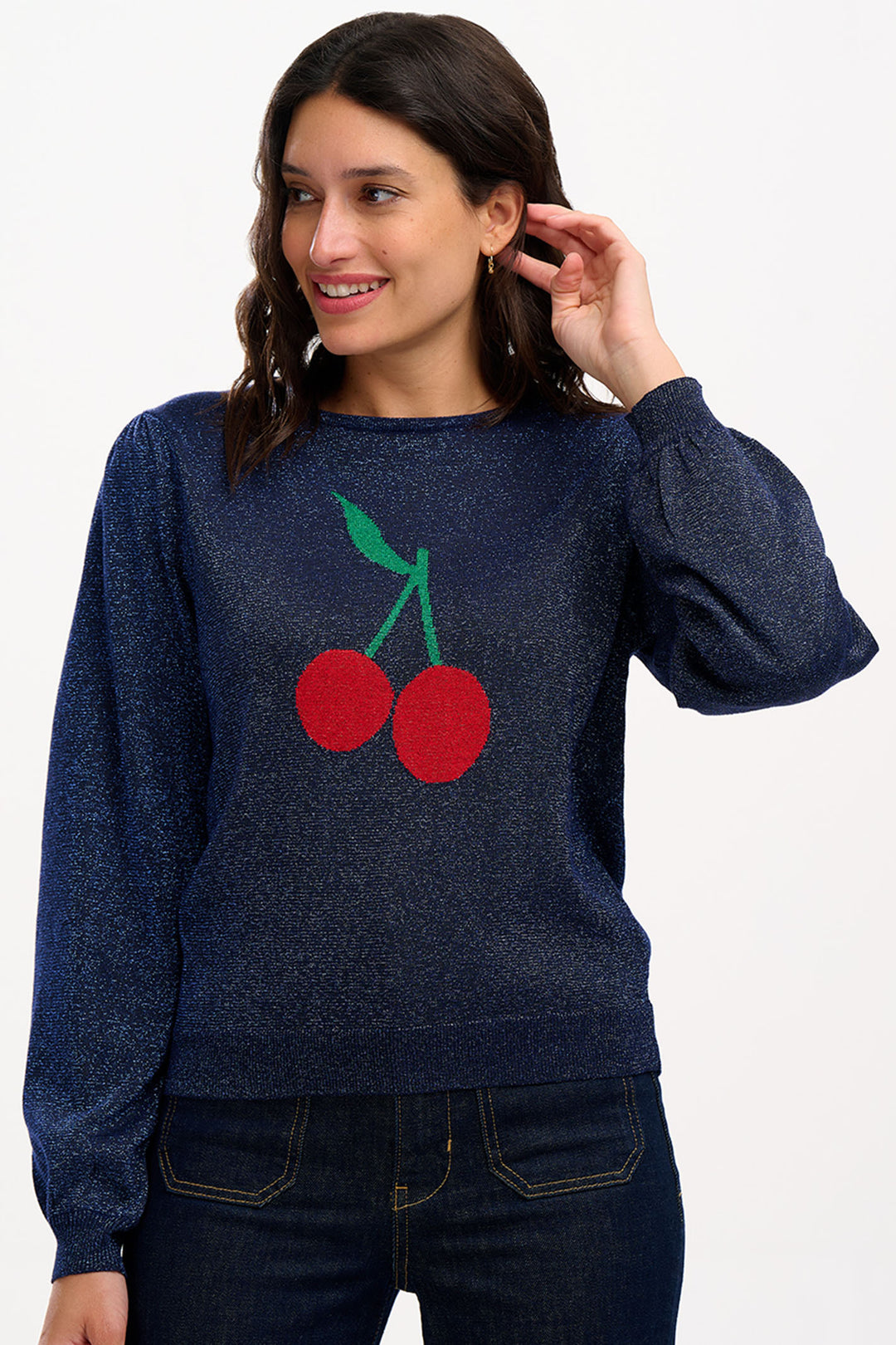 Sugarhill Brighton Navy Tiff Cherry Good Knitted Jumper - Experience Boutique