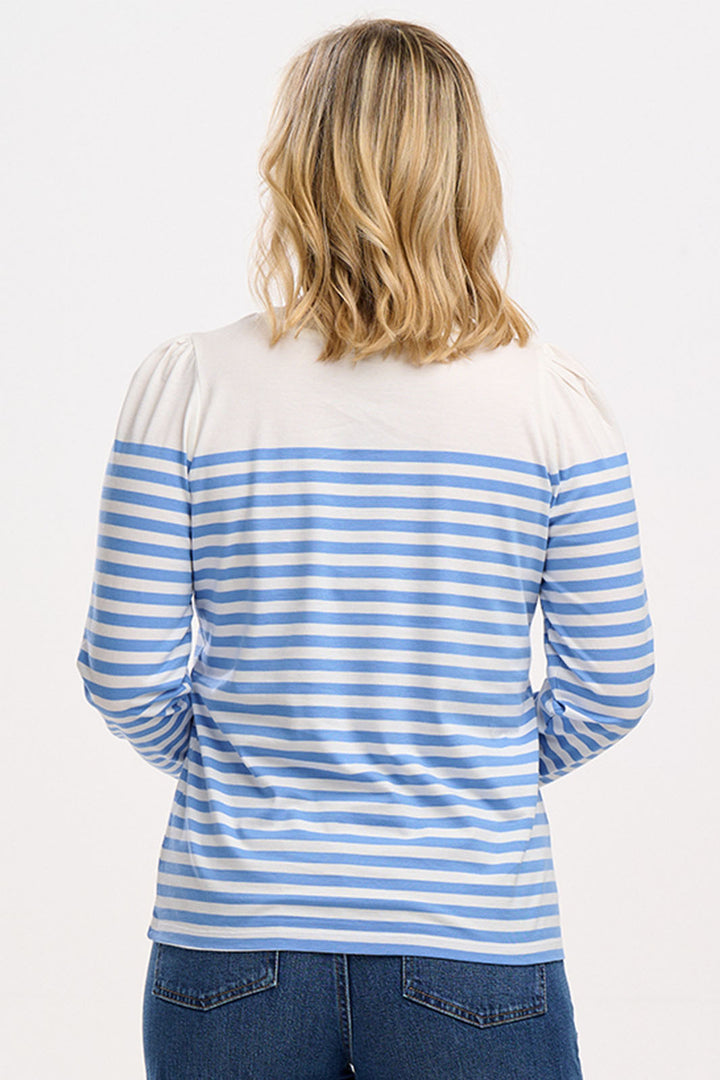 Sugarhill Brighton Umah Jersey Top Off-White French Blue Stripe T0902 - Experience Boutique