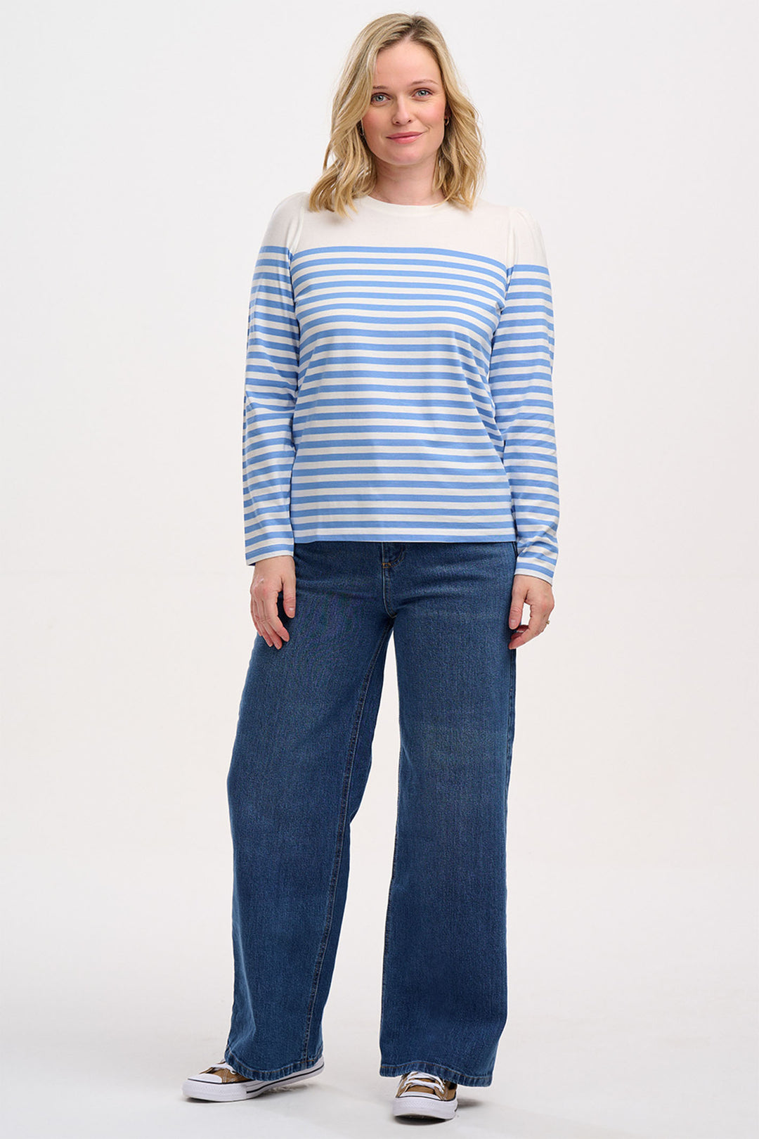 Sugarhill Brighton Umah Jersey Top Off-White French Blue Stripe T0902 - Experience Boutique