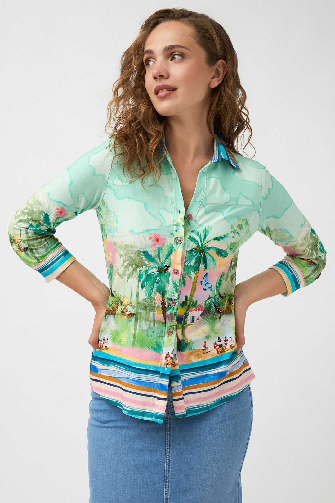 Tinta Xenia Shirt Tropical Print Green - Experience Boutique