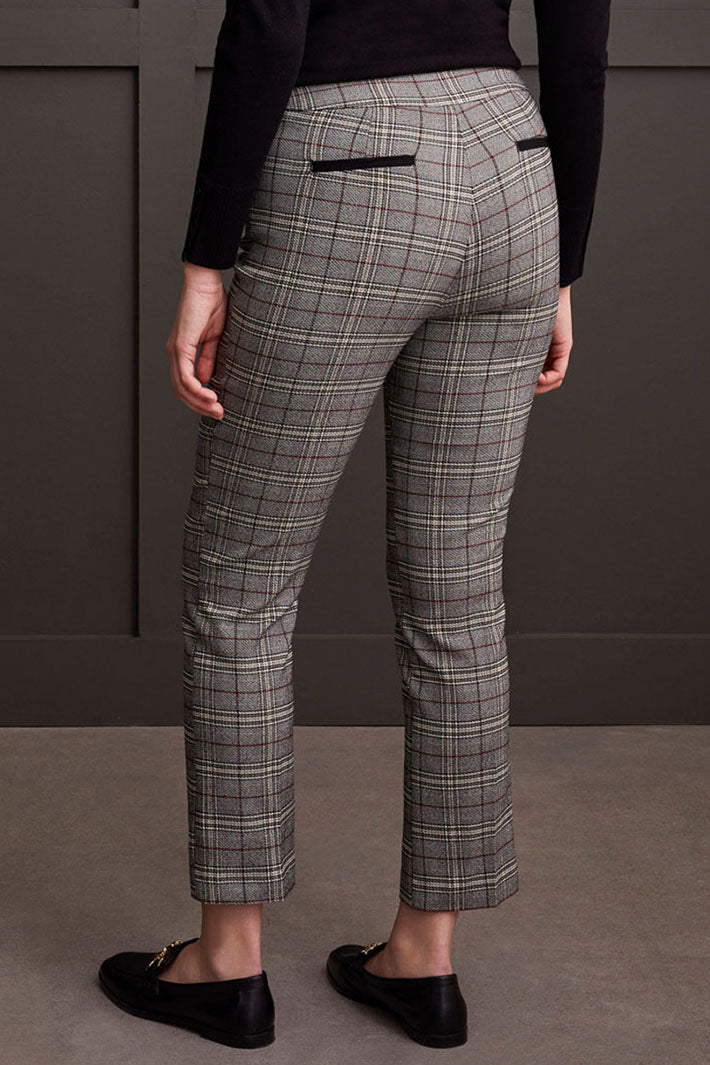 Tribal 1912O-3981 Grey Bordeaux Check Slim Leg Trousers - Experience Boutique