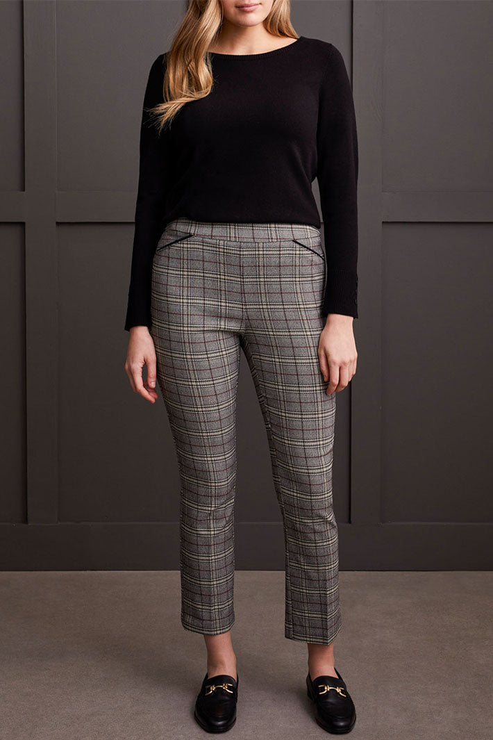 Tribal 1912O-3981 Grey Bordeaux Check Slim Leg Trousers - Experience Boutique