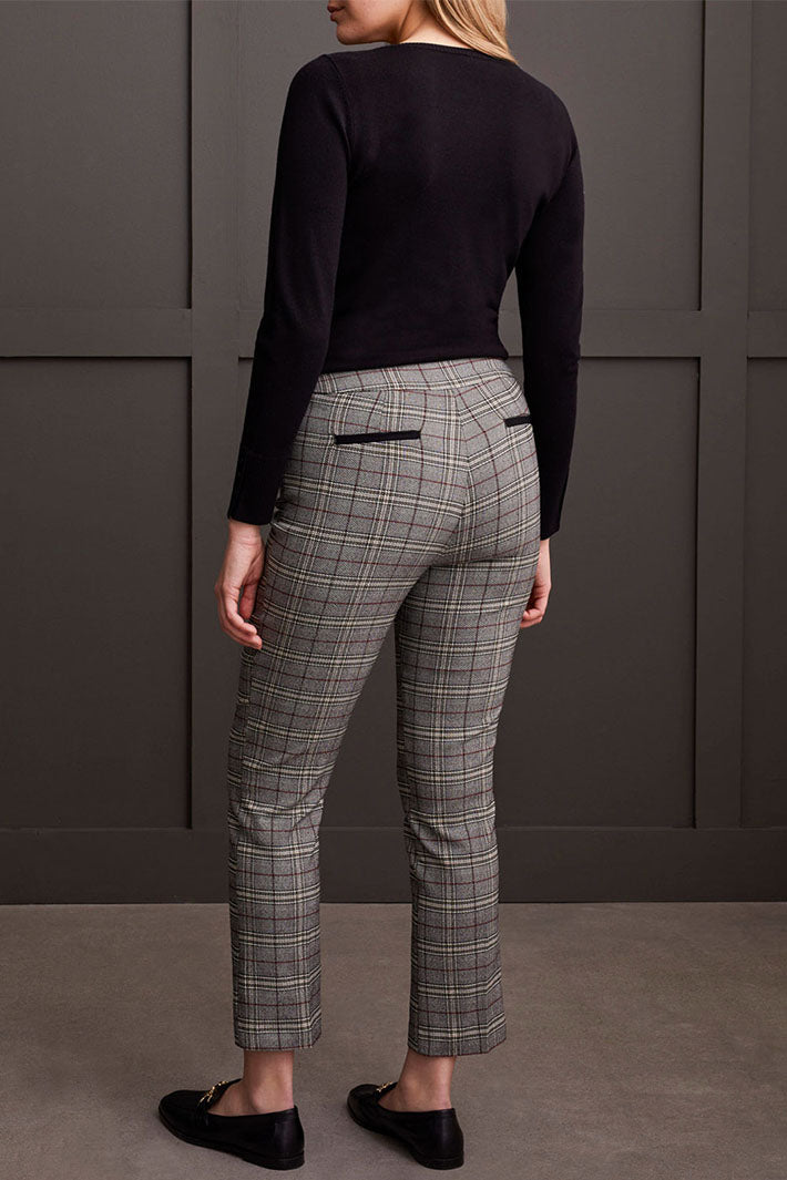 Tribal 1912O-3981 Grey Bordeaux Check Slim Leg Trousers - Experience Boutique