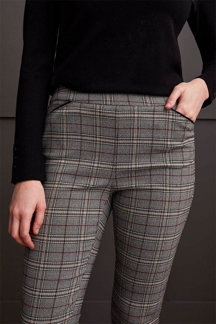 Tribal 1912O-3981 Grey Bordeaux Check Slim Leg Trousers - Experience Boutique