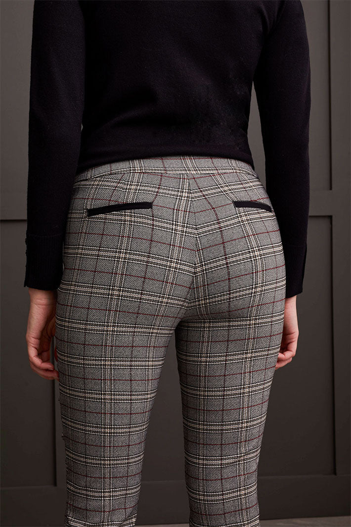 Tribal 1912O-3981 Grey Bordeaux Check Slim Leg Trousers - Experience Boutique