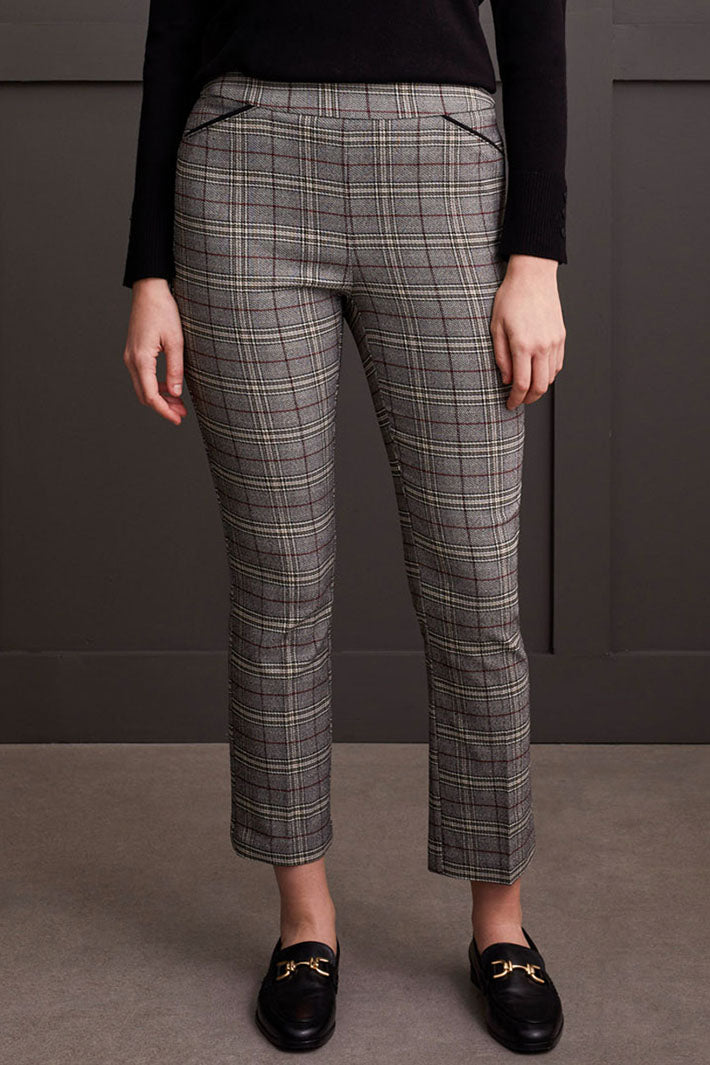 Tribal 1912O-3981 Grey Bordeaux Check Slim Leg Trousers - Experience Boutique