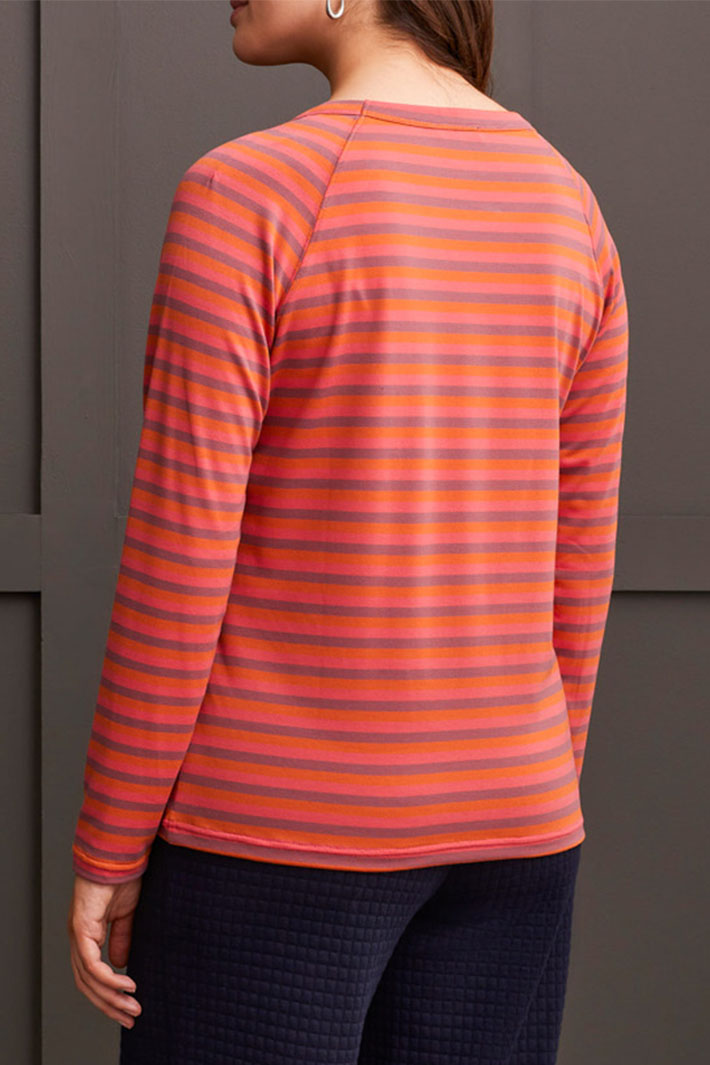 Tribal 1935O-8041 Grenadine Orange Stripe Long Sleeve T-Shirt - Experience Boutique