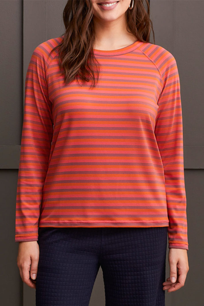 Tribal 1935O-8041 Grenadine Orange Stripe Long Sleeve T-Shirt - Experience Boutique