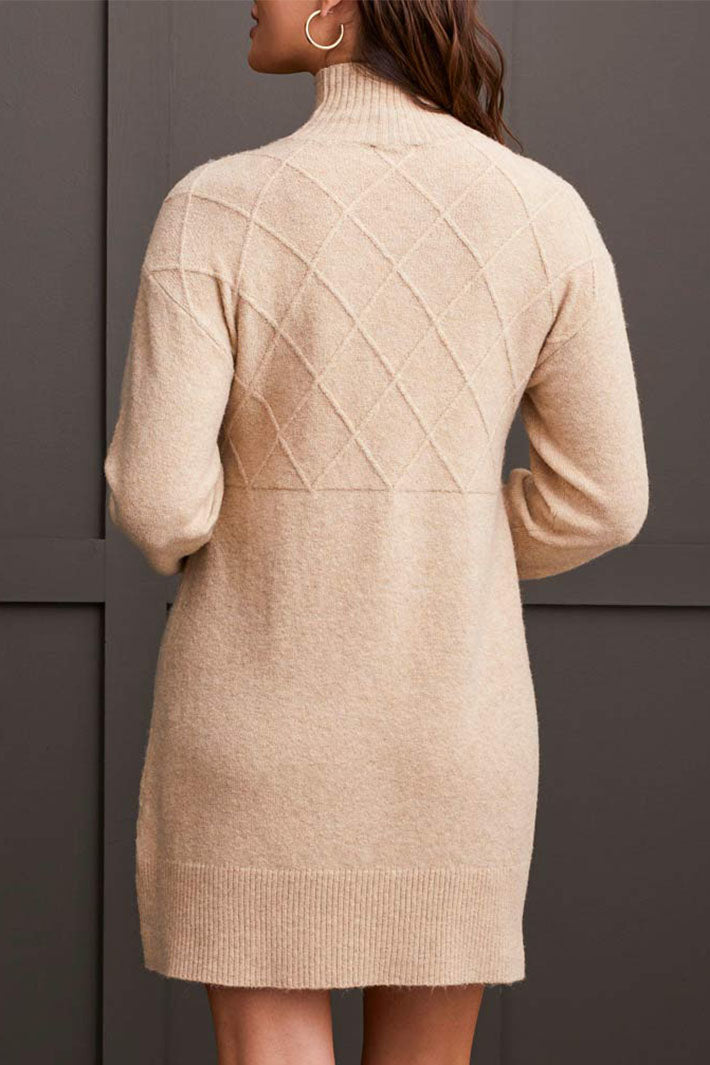 Tribal 1961O-8054 Oatmeal Diamond Knitted Tunic Dress - Experience Boutique