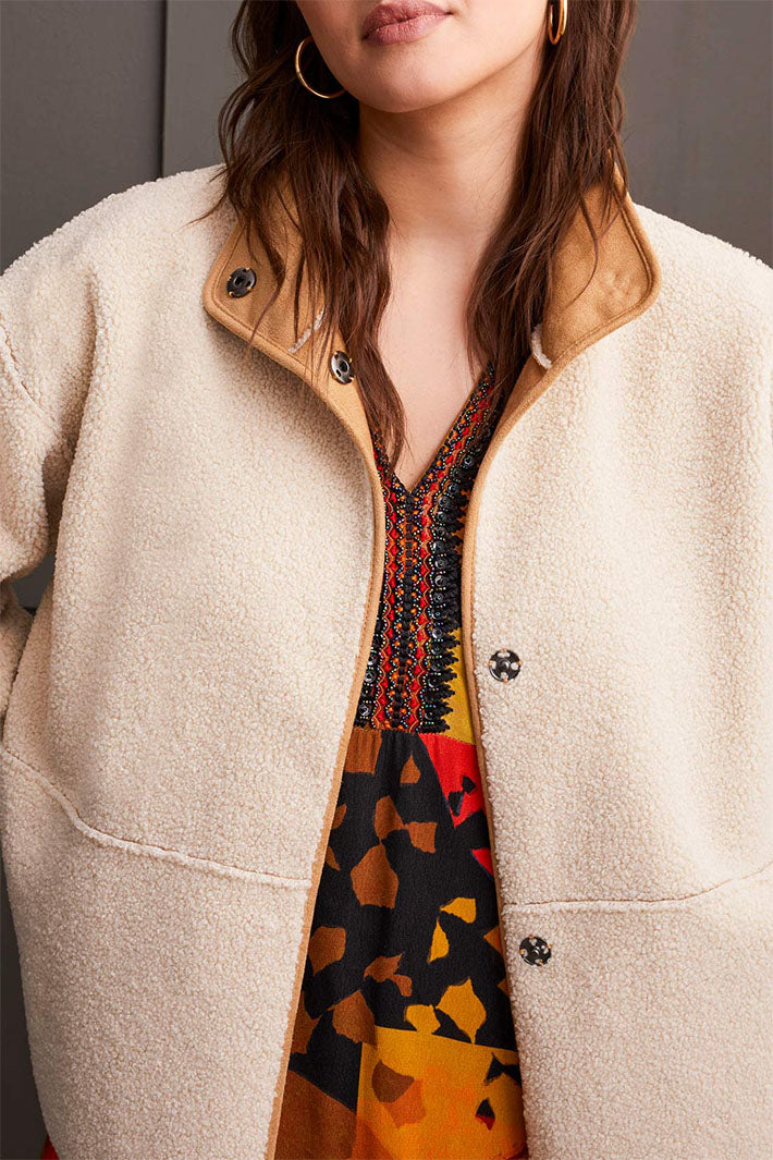 Tribal 1977O-3644 Tan & Cream Reversible Shearling Coat - Experience Boutique