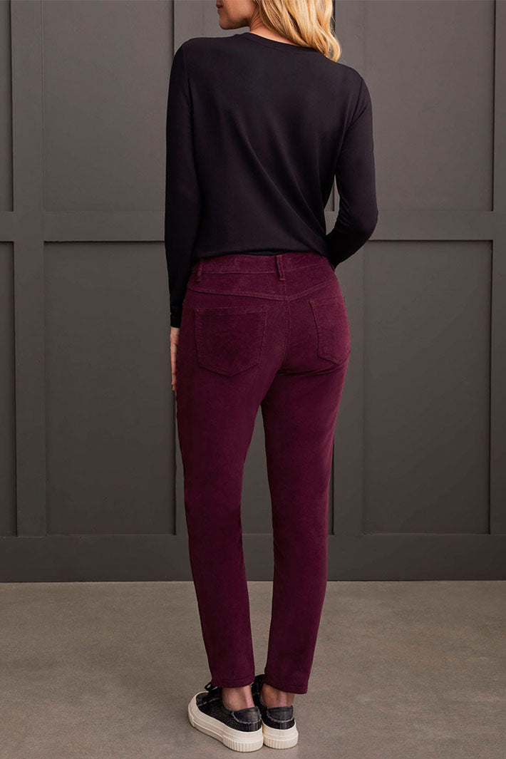 Tribal 5580O-4989 Port Wine Velour Trousers - Experience Boutique