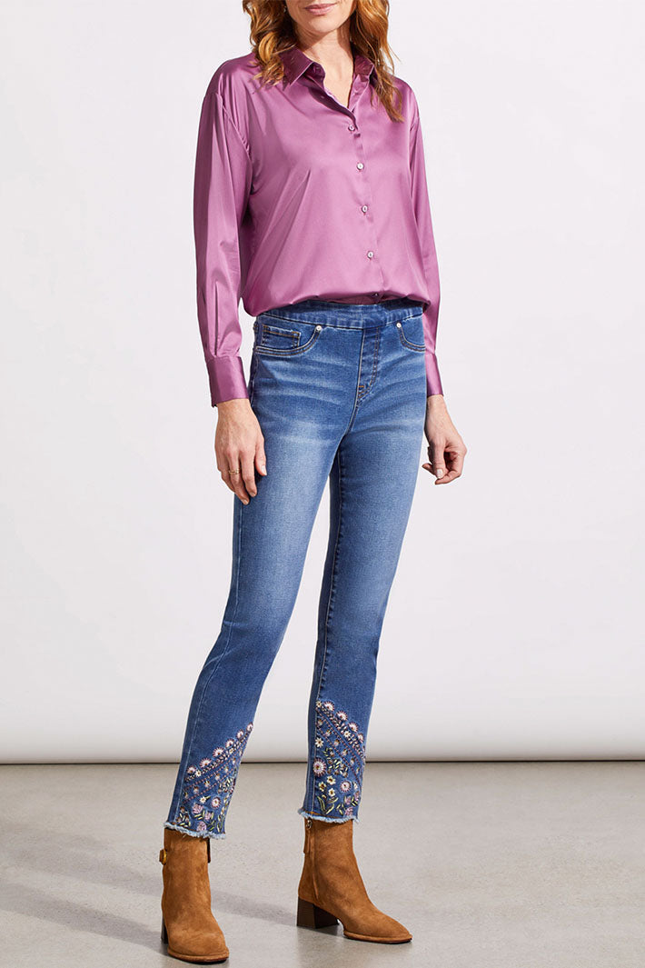 Tribal 5675O-4960 Blue Quartz Embroidered Floral Jeans - Experience Boutique