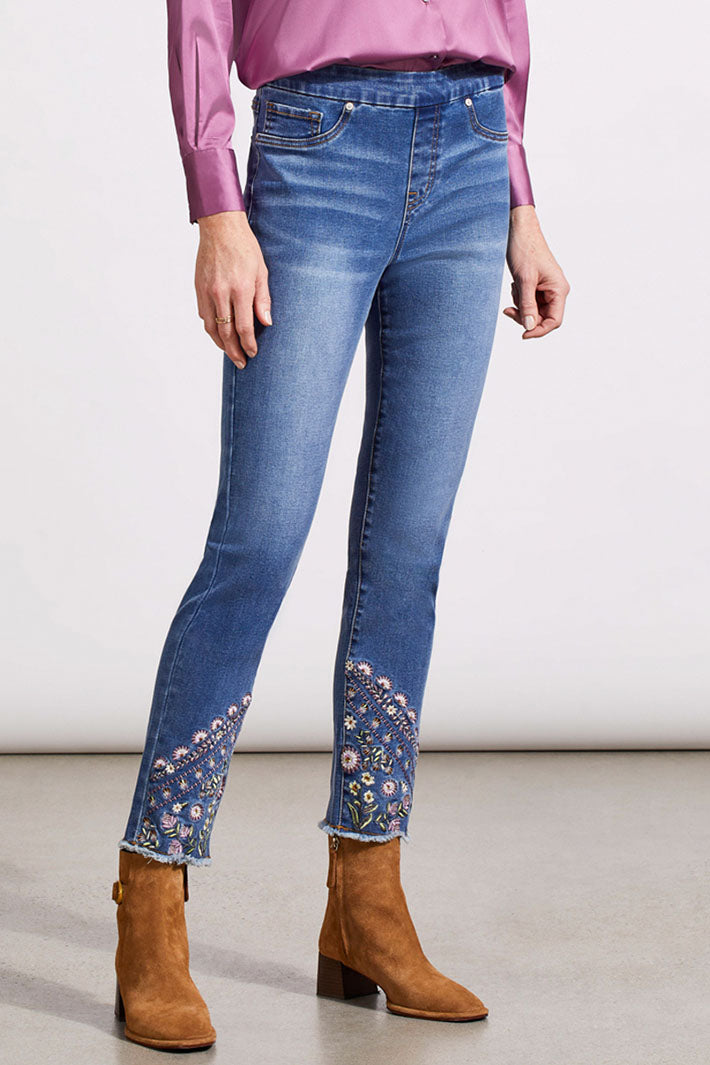 Tribal 5675O-4960 Blue Quartz Embroidered Floral Jeans - Experience Boutique