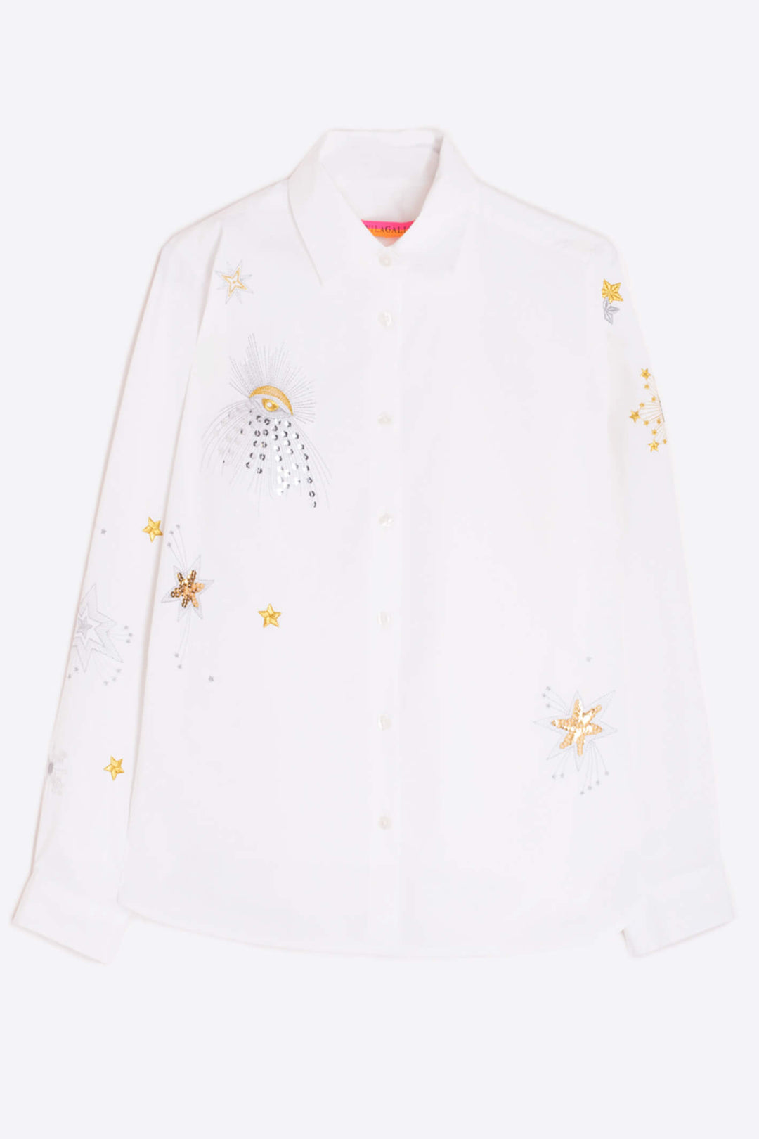 Vilagallo 30636 White Isabella Embroidered Sequin Shirt - Experience Boutique