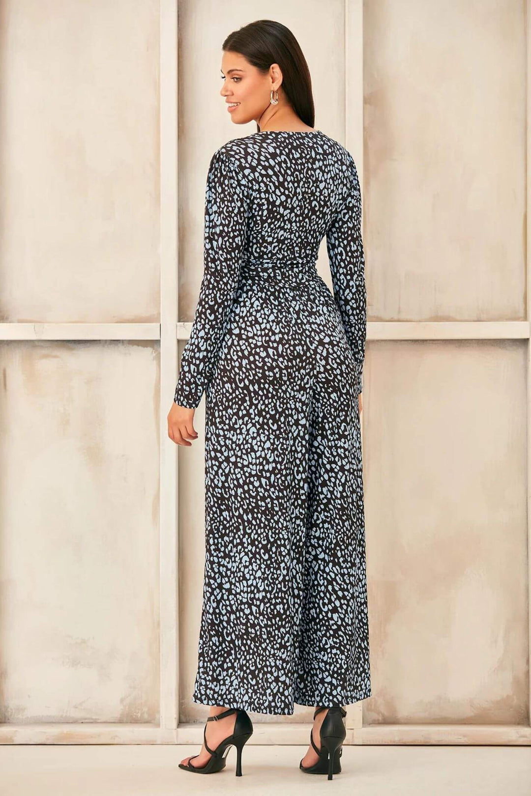 Black & Blue Animal Print Wrap Culotte Jumpsuit