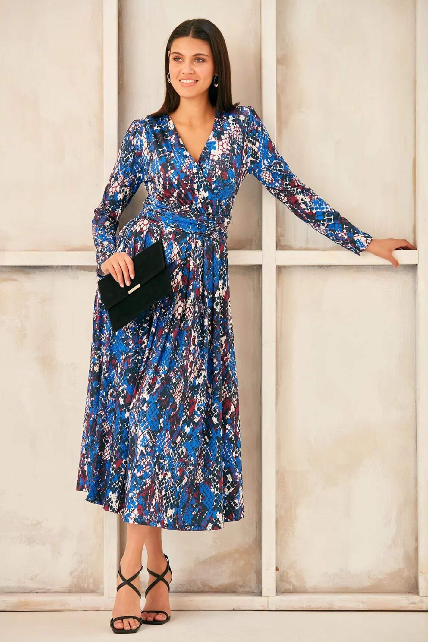 Snake print wrap midi dress on sale